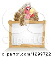 Poster, Art Print Of Pleased Turkey Bird Chef Giving A Thumb Up Over A Blank White Sign