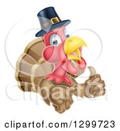 Pleased Thanksgiving Turkey Bird Wearing A Pilgrim Hat And Giving A Thumb Up