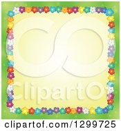 Poster, Art Print Of Border Made Of Colorful Flowers Around Yellow On Green