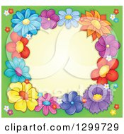 Clipart Of A Border Made Of Colorful Flowers Around Yellow On Green 2 Royalty Free Vector Illustration by visekart