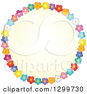 Poster, Art Print Of Round Frame Made Of Colorful Flowers Around Yellow