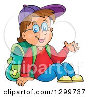 Poster, Art Print Of Cartoon Brunette White School Boy Sitting And Presenting