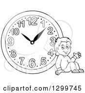 Poster, Art Print Of Black And White Boy Resting By A Wall Clock