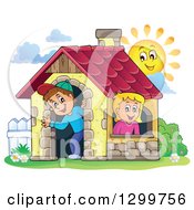 Poster, Art Print Of White Boy And Girl In A Play House With A Sun