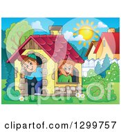 Poster, Art Print Of White Boy And Girl In A Play House On A Sunny Day