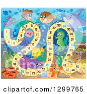 Poster, Art Print Of Board Game With A Snorkeling Boy And Sea Creatures