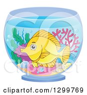 Poster, Art Print Of Happy Yellow Tang Fish And Corals In A Bowl