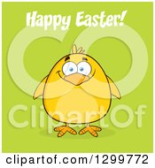 Poster, Art Print Of Cartoon Yellow Chick And Happy Easter Greeting On Green