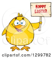 Poster, Art Print Of Cartoon Yellow Chick Holding A Happy Easter Sign