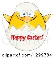 Poster, Art Print Of Cartoon Yellow Chick And Happy Easter Greeting On An Egg Shell 2