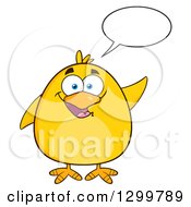 Clipart Of A Cartoon Yellow Chick Talking And Waving Royalty Free Vector Illustration