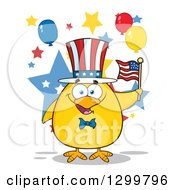 Poster, Art Print Of Cartoon Patriotic Yellow Chick Holding An American Flag