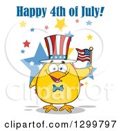 Poster, Art Print Of Cartoon Patriotic Yellow Chick Holding An American Flag Under Happy 4th Of July Text