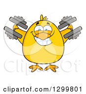 Poster, Art Print Of Cartoon Yellow Chick Working Out With Dumbbells