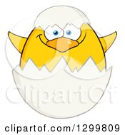 Clipart Of A Cartoon Yellow Chick Hatching From An Egg Royalty Free Vector Illustration