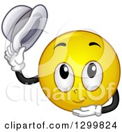 Cartoon Yellow Smiley Face Emoticon Bowing And Holding His Hat