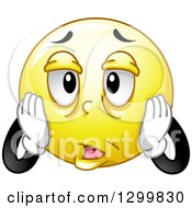 Clipart Of A Cartoon Yellow Smiley Emoticon Touching His Tired Face Royalty Free Vector Illustration