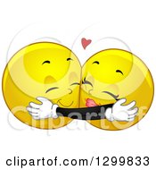 Poster, Art Print Of Cartoon Yellow Smiley Face Emoticon Couple Hugging