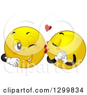 Poster, Art Print Of Cartoon Yellow Smiley Face Emoticon Couple Kissing On The Cheek