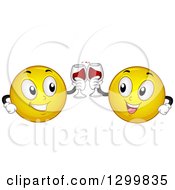 Clipart Of A Cartoon Yellow Smiley Face Emoticon Couple Toasting With Wine Royalty Free Vector Illustration
