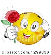 Poster, Art Print Of Cartoon Yellow Smiley Face Emoticon Giving A Rose