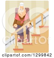 Clipart Of A Cartoon Senior White Woman Using A Wheelchair Lift Up The Stairs Royalty Free Vector Illustration by BNP Design Studio