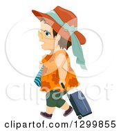 Clipart Of A Cartoon Senior White Woman Wearing A Hawaiian Shirt And Pulling Luggage Royalty Free Vector Illustration