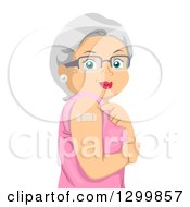 Poster, Art Print Of Cartoon Senior White Woman Showing A Bandage Where She Was Vaccinated