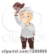 Poster, Art Print Of Cartoon Happy White Male Senior Tipping His Hat