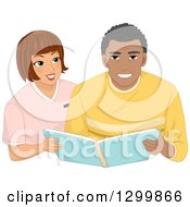 Poster, Art Print Of Brunette White Woman Assisting A Black Male Senior With An Album