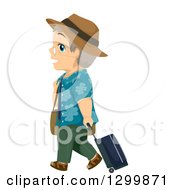 Poster, Art Print Of Cartoon White Senior Man Traveling And Walking With A Suitcase