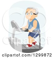Poster, Art Print Of Cartoon Senior White Man Walking On A Treadmill