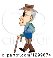Clipart Of A Cartoon Blind Senior White Man Walking To The Left With A Cane Royalty Free Vector Illustration