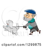 Poster, Art Print Of Cartoon Senior White Man Struggling While Walking His Dog