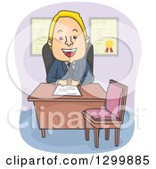 Poster, Art Print Of Cartoon Blond White Male Counselor Or Business Man Seated At His Desk