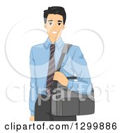Poster, Art Print Of Handsome Young Asian Businessman Carrying A Laptop Bag