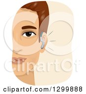 Clipart Of A Brunette White Man Wearing A Hearing Aid Royalty Free Vector Illustration