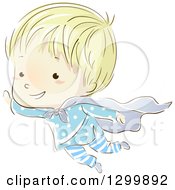 Sketched Blond White Boy Flying In A Cape And Pajamas In His Dreams