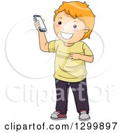 Poster, Art Print Of Cartoon Red Haired White Boy Holding Up A Smart Phone