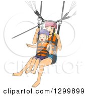 Poster, Art Print Of Caucasian Mother And Son Parasailing