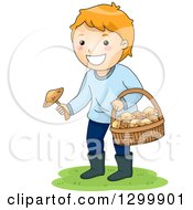 Poster, Art Print Of Red Haired White Boy Picking Wild Mushrooms