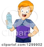 Happy Red Haired White Boy Holding A Water Bottle
