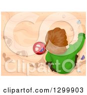 Poster, Art Print Of View Down On A Brunette White Boy Playing In The Sand And Collecting Shells