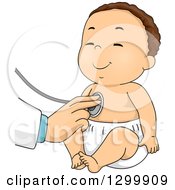 Poster, Art Print Of Clipart Of A  Pediatric Doctor Holding A Stethoscope To A Baby Boys Chest Royalty Free Vector Illustration