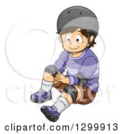 Poster, Art Print Of Brunette White Boy In A Helmet Fastening Knee Pads