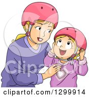 Poster, Art Print Of Blond White Mother And Daughter Putting On Helmets