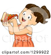 Poster, Art Print Of Brunette White Girl About To Eat A Slice Of Pizza