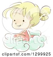 Sketched Blond White Girl Sitting On A Cloud