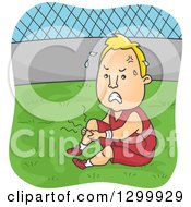Poster, Art Print Of Cartoon Blond White Man Suffering From Leg Cramps During Soccer Practice