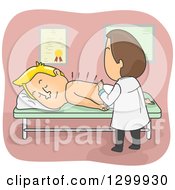 Poster, Art Print Of Cartoon White Male Patient Receiving Acupuncture Treatment